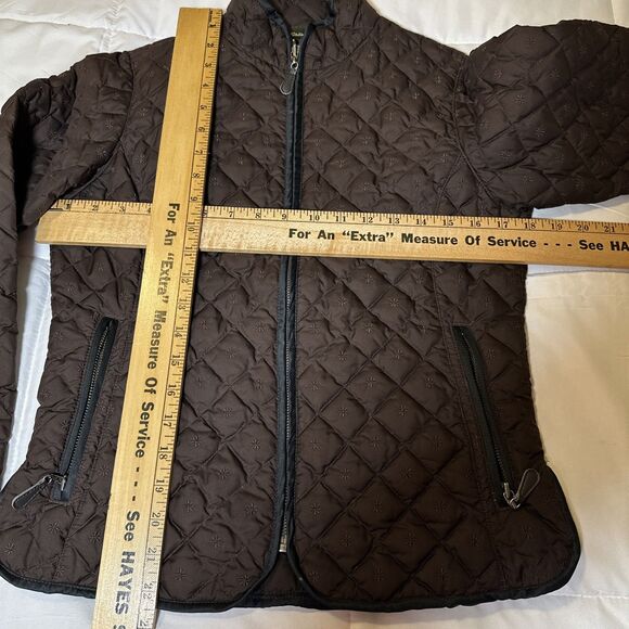 Eddie Bauer Quilted Full Zip Goose Down Embroidered Jacket Coat Sz Small Brown - Picture 9 of 13